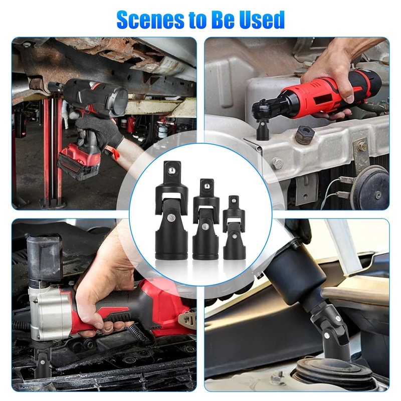 Swivel Impact Universal Joint Socket Set MultiSize Chrome Vanadium Steel 3