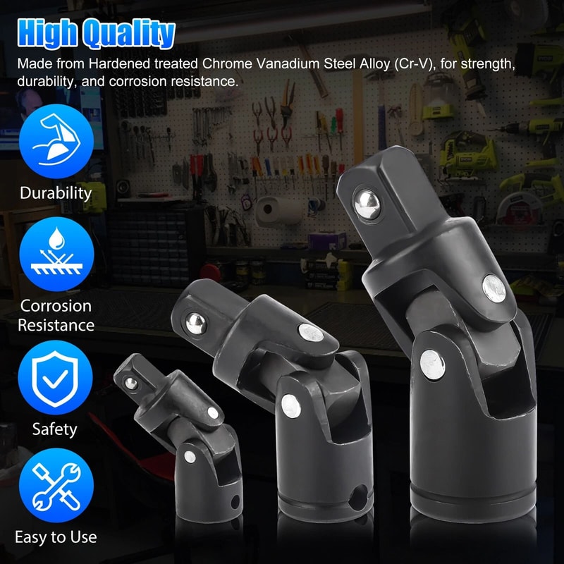 Swivel Impact Universal Joint Socket Set MultiSize Chrome Vanadium Steel 6