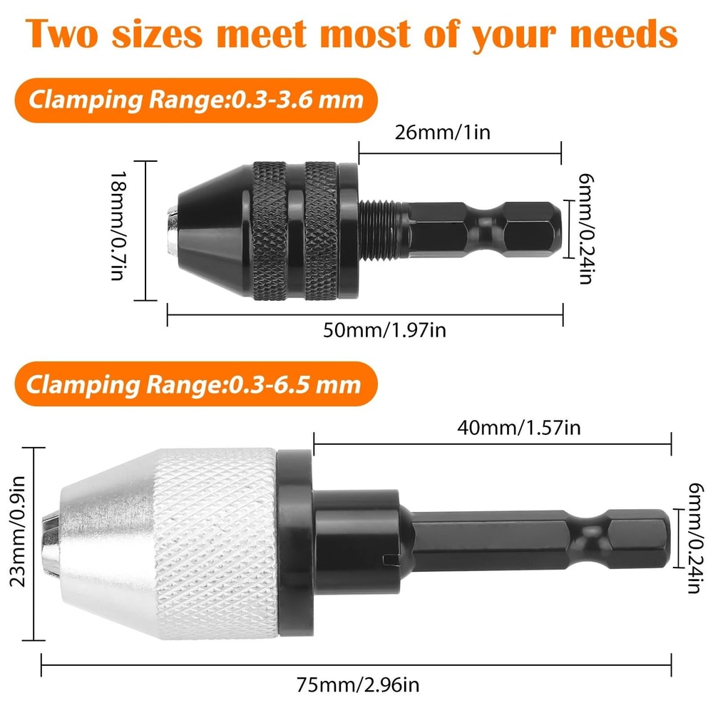 Keyless Drill Chuck Shank Hex Adapter Quick Change Drill Bit Converter 2