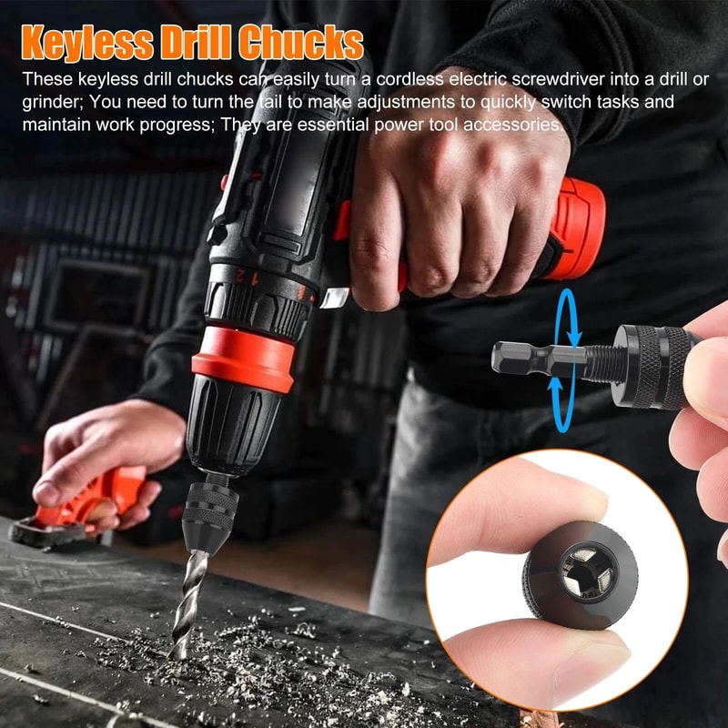 Keyless Drill Chuck Shank Hex Adapter Quick Change Drill Bit Converter 10