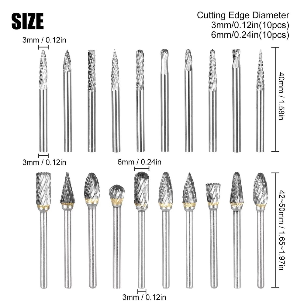 Tungsten Carbide Rotary Burr Die Grinder Bits Set 20Piece Shank Carving Tools For Metal Wood 1