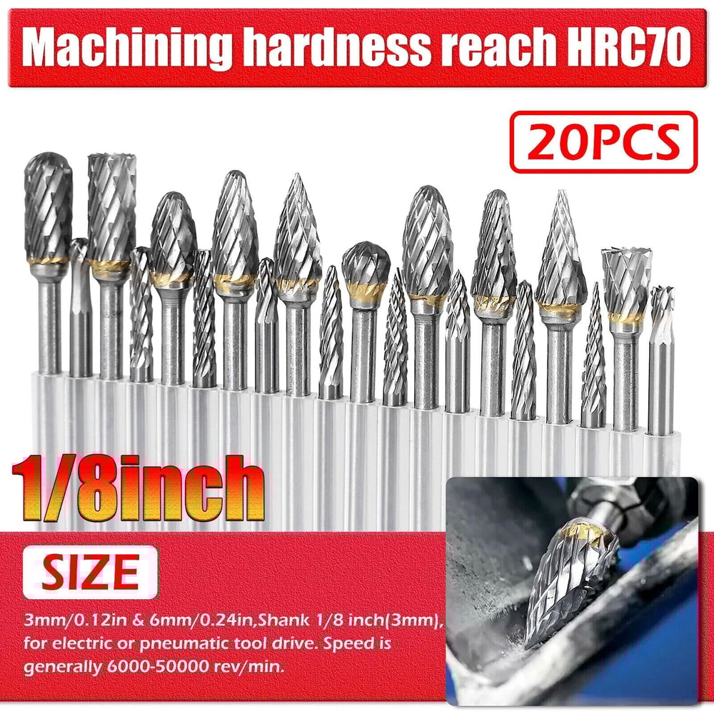 Tungsten Carbide Rotary Burr Die Grinder Bits Set 20Piece Shank Carving Tools For Metal Wood 8