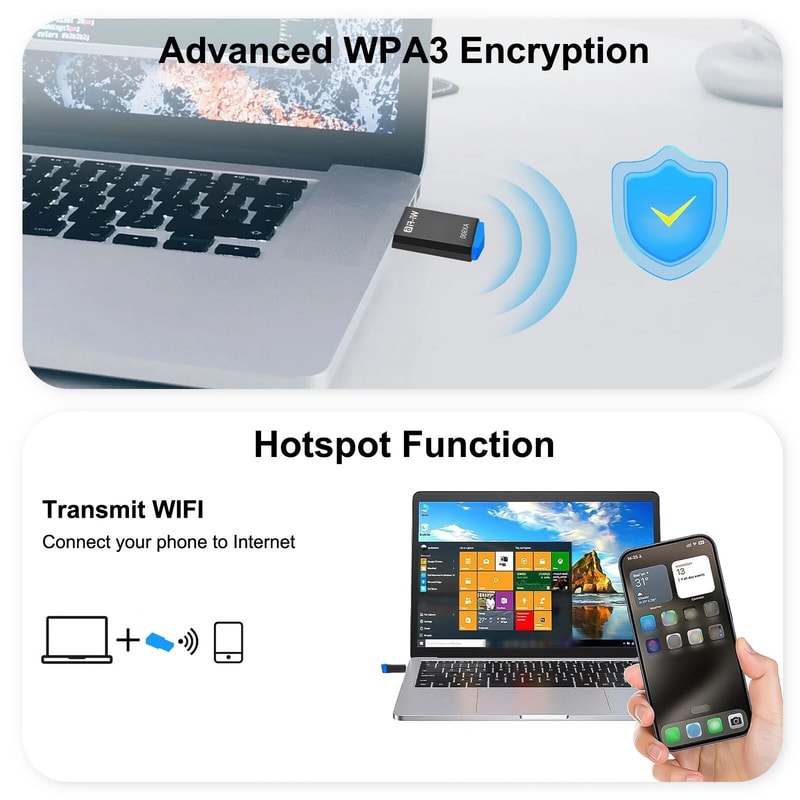 Dual Band USB WiFi Network Adapter Wireless Receiver For PCDesktop 4