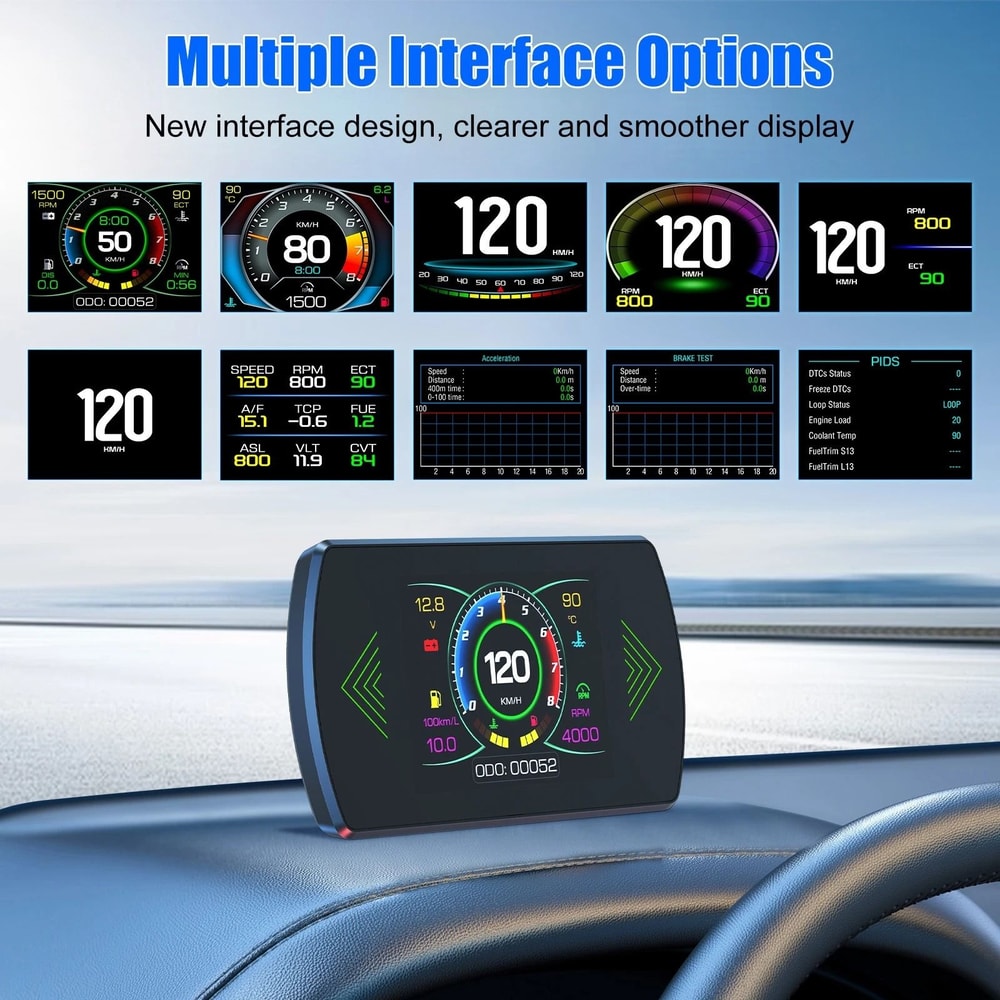 Digital Gauge Head Up Display With Speedometer RPM Voltage Fuel Monitoring 4