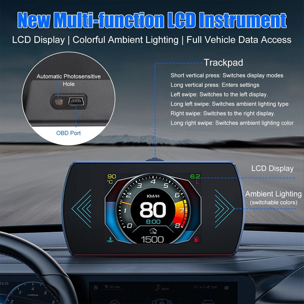 Digital Gauge Head Up Display With Speedometer RPM Voltage Fuel Monitoring 5
