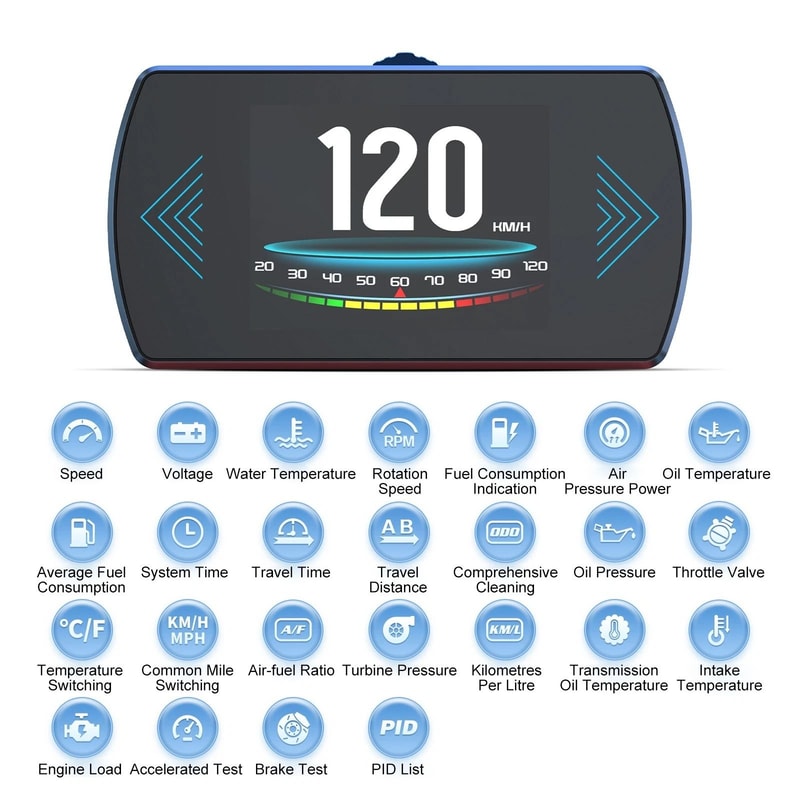 Digital Gauge Head Up Display With Speedometer RPM Voltage Fuel Monitoring 6