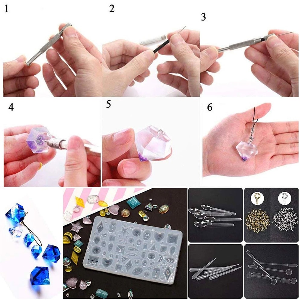 Epoxy Resin Jewelry Molds Set With Silicone Molds Jewelry Making Kit Pendant Craft Supplies 4