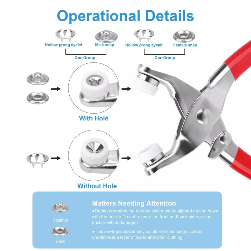Press Studs With Pliers Durable Snap Fastener Kit For Sewing Projects 5