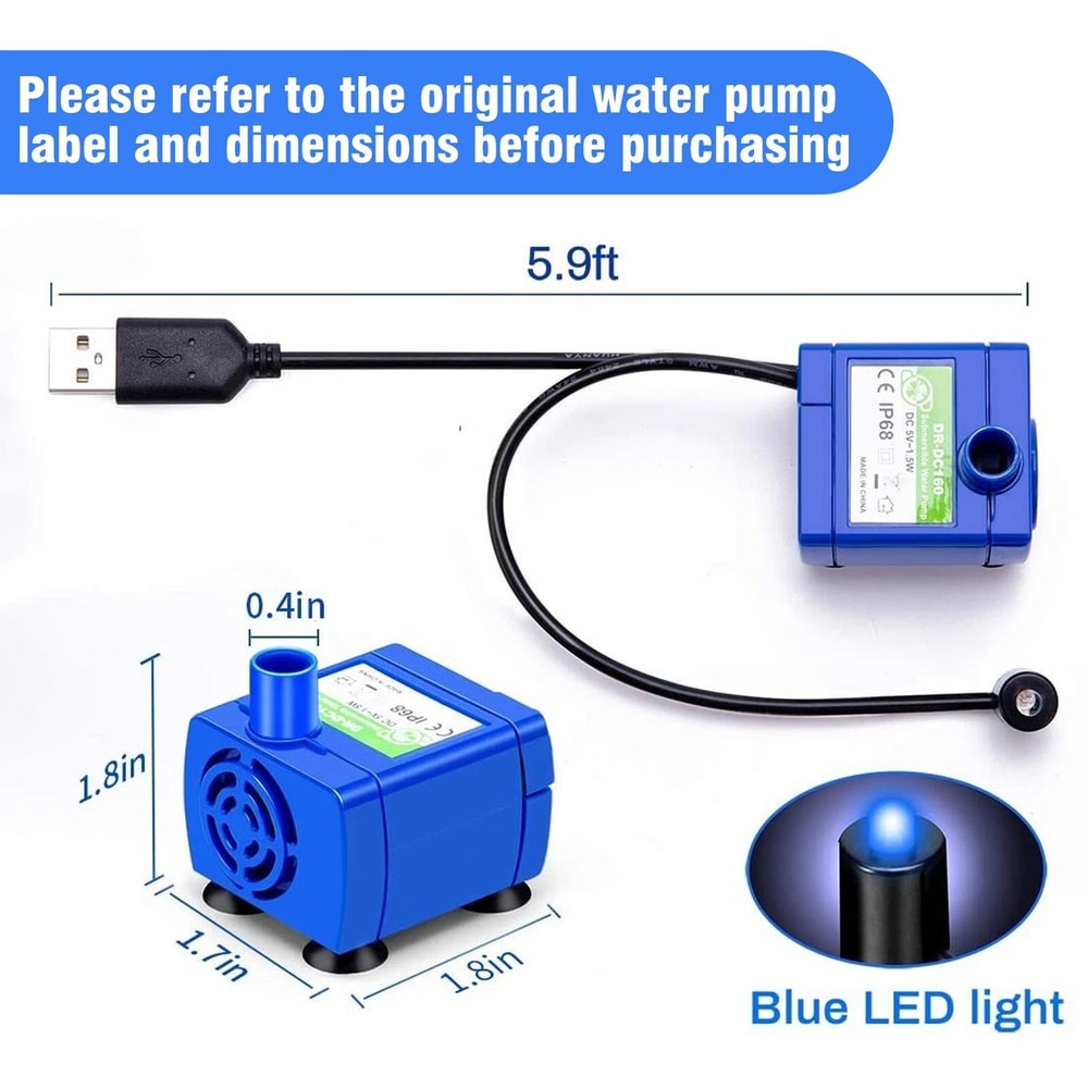 USB Rechargeable Pet Water Dispenser Pump LED Light Cat Drinking Fountain Motor 1
