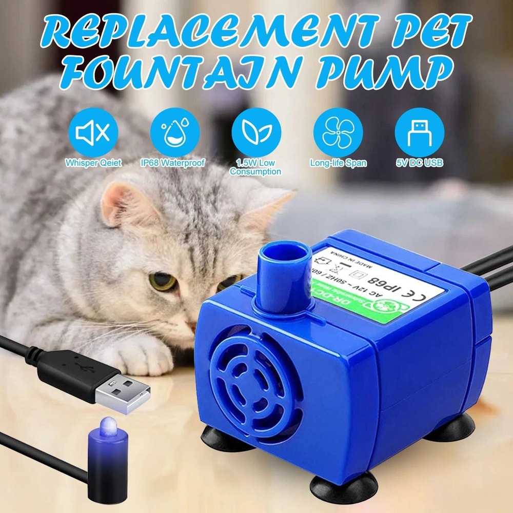 USB Rechargeable Pet Water Dispenser Pump LED Light Cat Drinking Fountain Motor 3