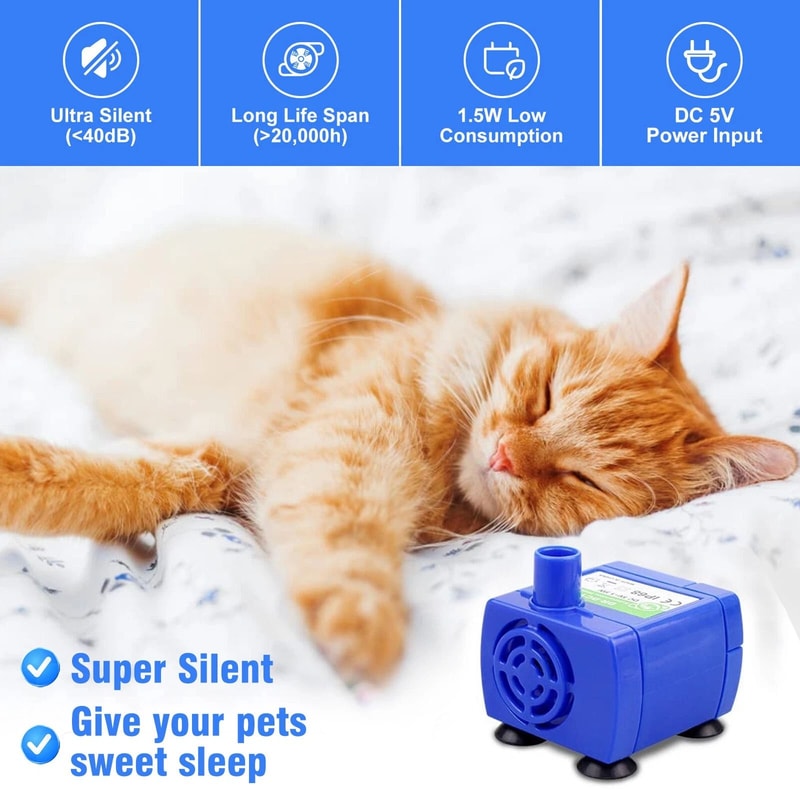 USB Rechargeable Pet Water Dispenser Pump LED Light Cat Drinking Fountain Motor 7