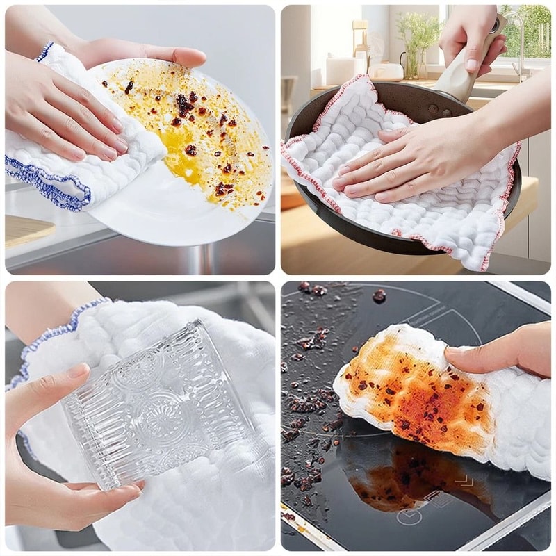 Cotton Kitchen Towels Super Absorbent Washing Rags NonAbrasive Dish Cloths For Cooking Cleaning 4