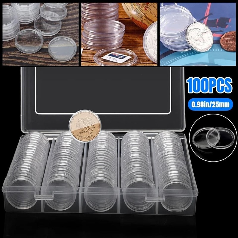 Clear Coin Holder Capsules Case For Coins Durable Storage Box 5