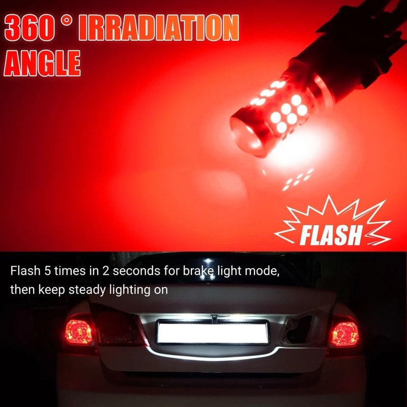 LED Red Strobe Tail Blinking Bulbs For Brake Light Warning Safety 6