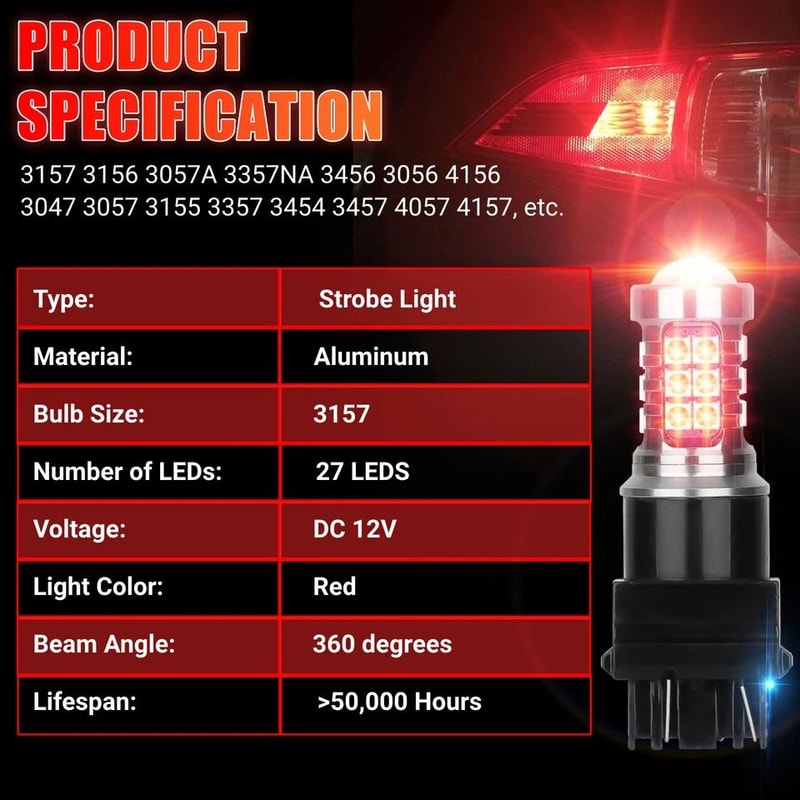 LED Red Strobe Tail Blinking Bulbs For Brake Light Warning Safety 7