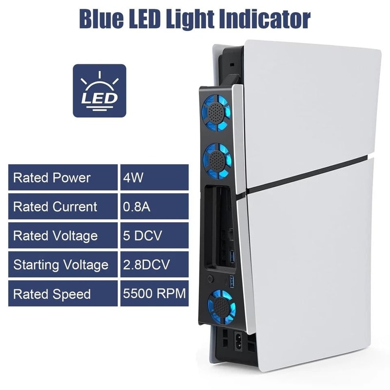 Slim External Cooling Fan USB Hub Blue LED Lights 3