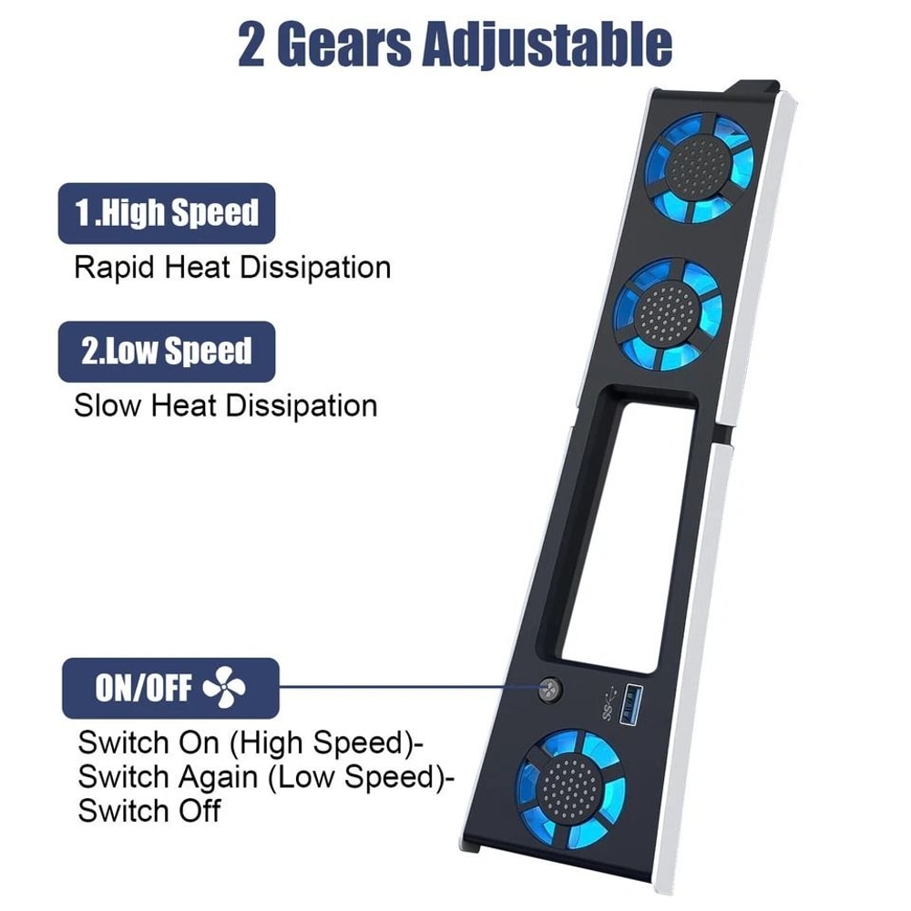 Slim External Cooling Fan USB Hub Blue LED Lights 4