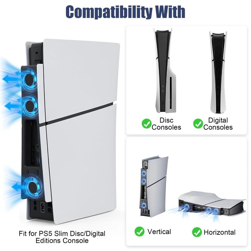 Slim External Cooling Fan USB Hub Blue LED Lights 5