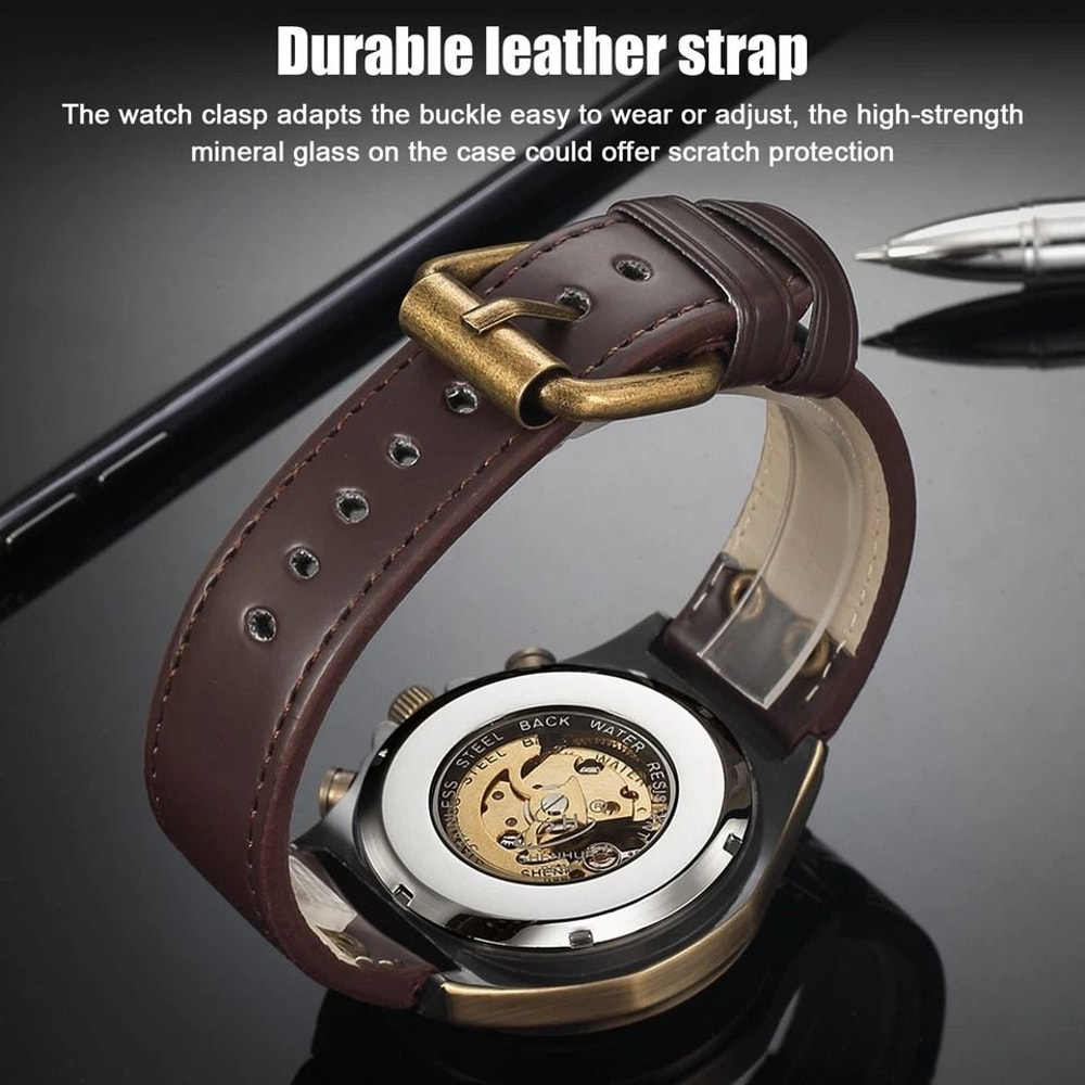 Automatic Mechanical Luxury Mens Wrist Watch With Leather Strap 4