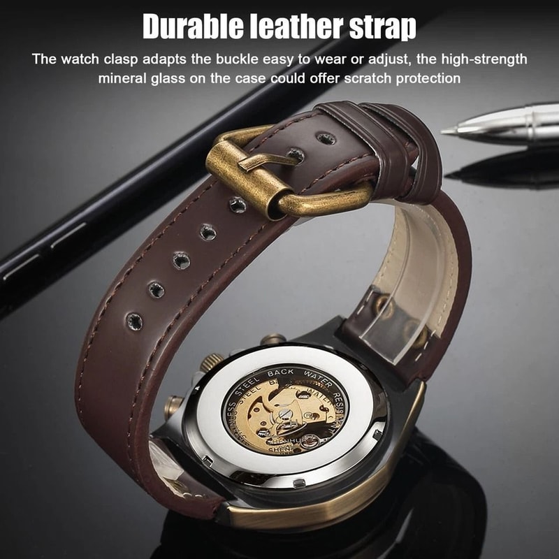 Automatic Mechanical Luxury Mens Wrist Watch With Leather Strap 4
