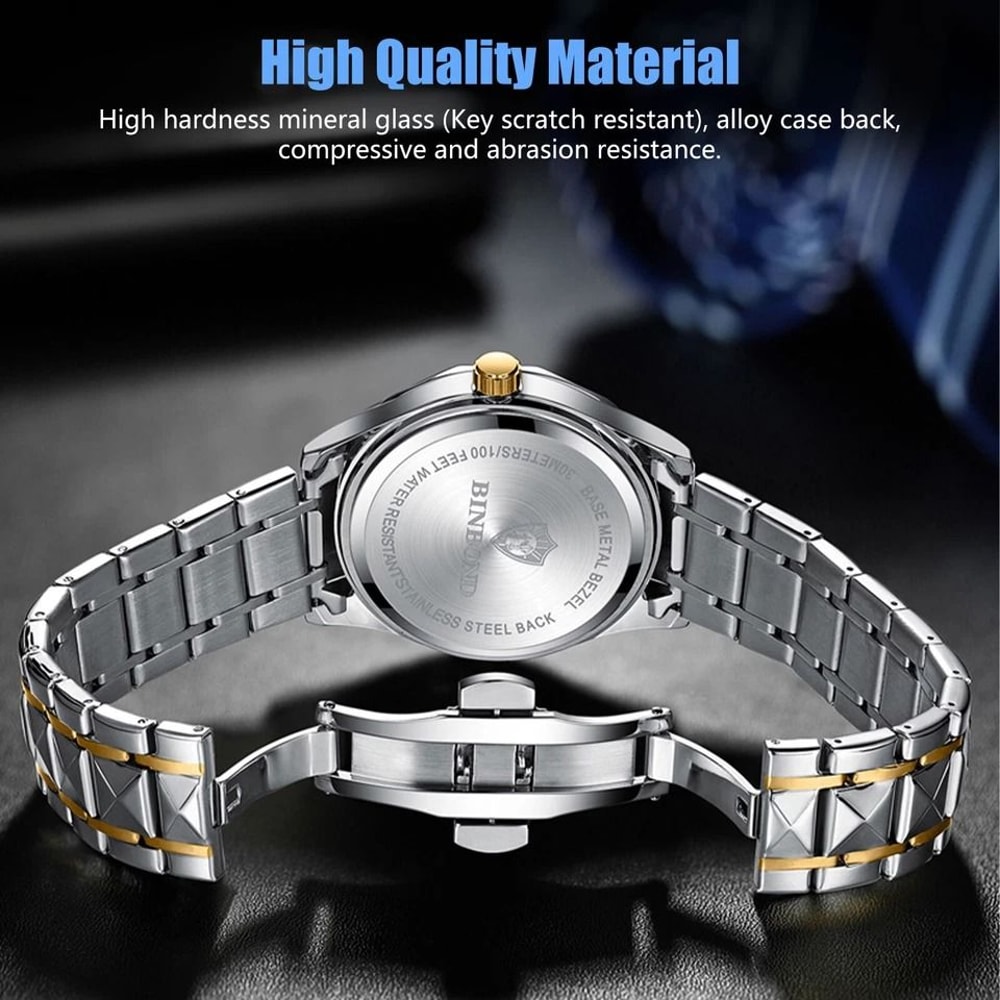 Classic Stainless Steel Business Wristwatch For Men Waterproof Date Calendar 5