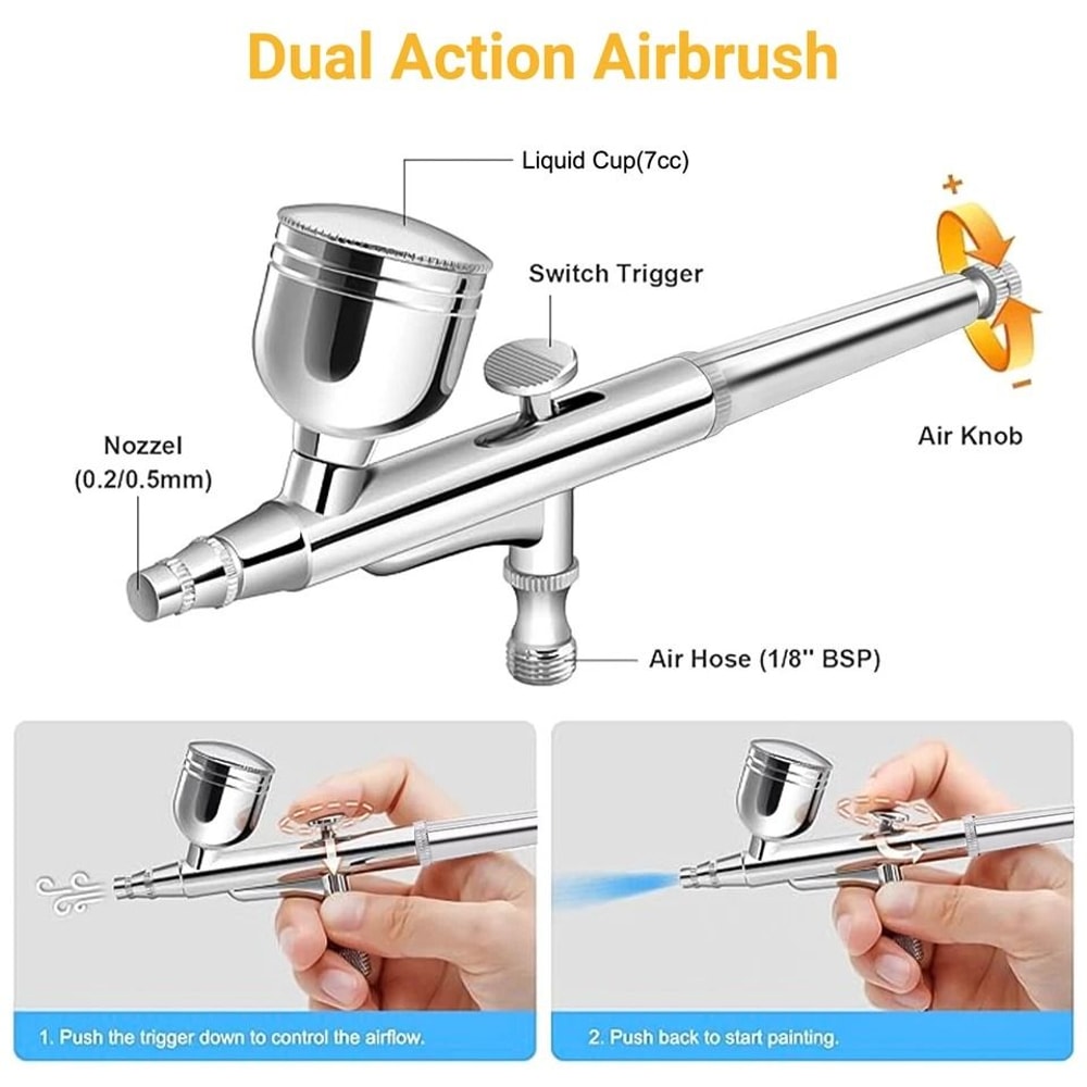 Airbrush Kit With Dual Action Gravity Feed Spray Gun For Painting Crafting 4