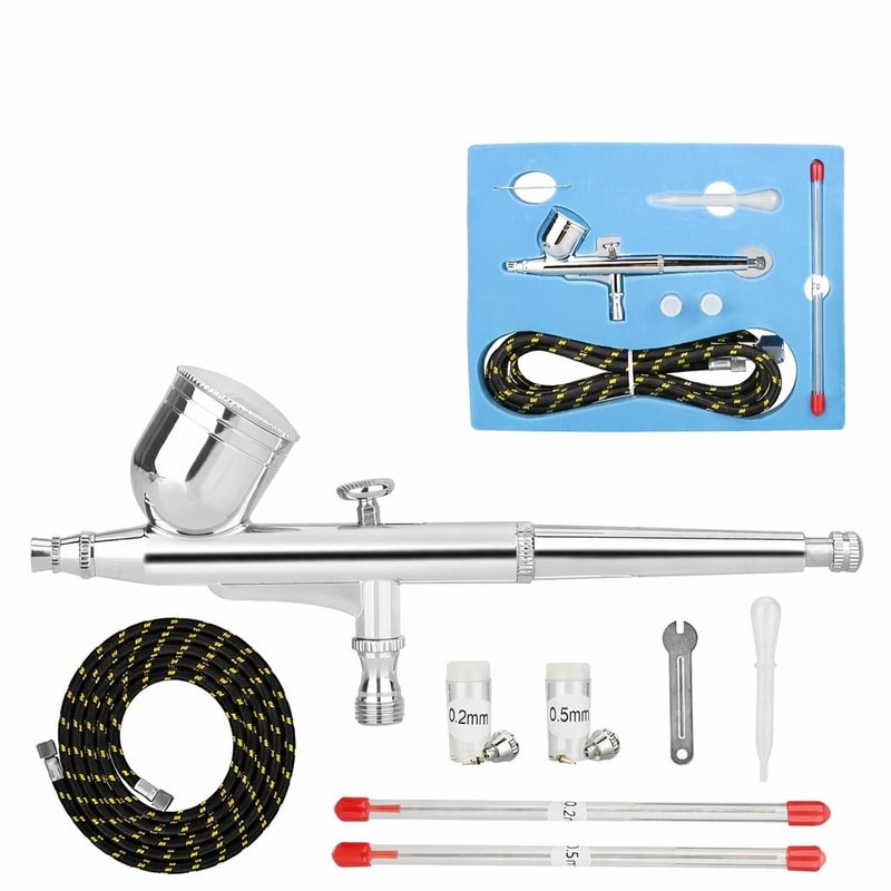 Airbrush Kit With Dual Action Gravity Feed Spray Gun For Painting Crafting 0