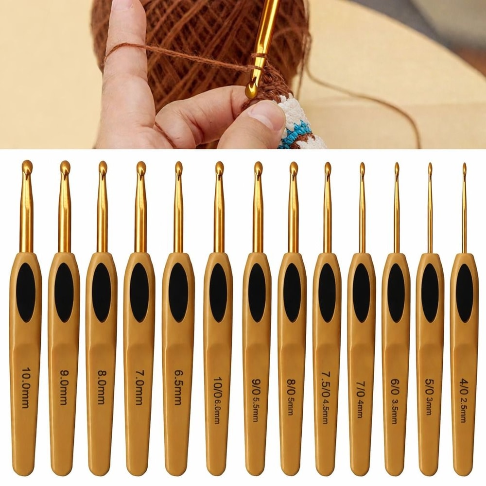Complete Crochet Hooks Set Ergonomic Soft Grip Handle Alloy Knitting Tool 0