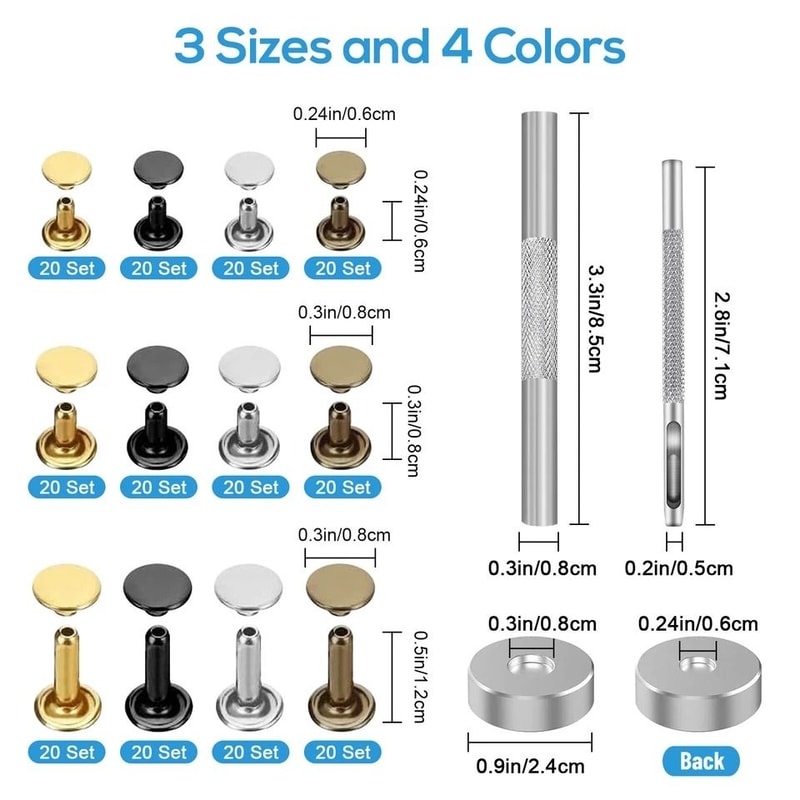 Leather Rivet Kit With Punching Tools Double Cap Metal Studs For DIY Craft 2