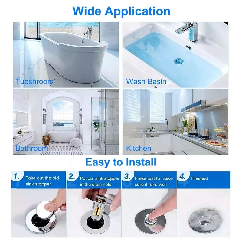 Universal Bathroom Sink Plug Stopper PopUp Drain Filter For Wash Basin Core Bounce Design Easy Inst 1
