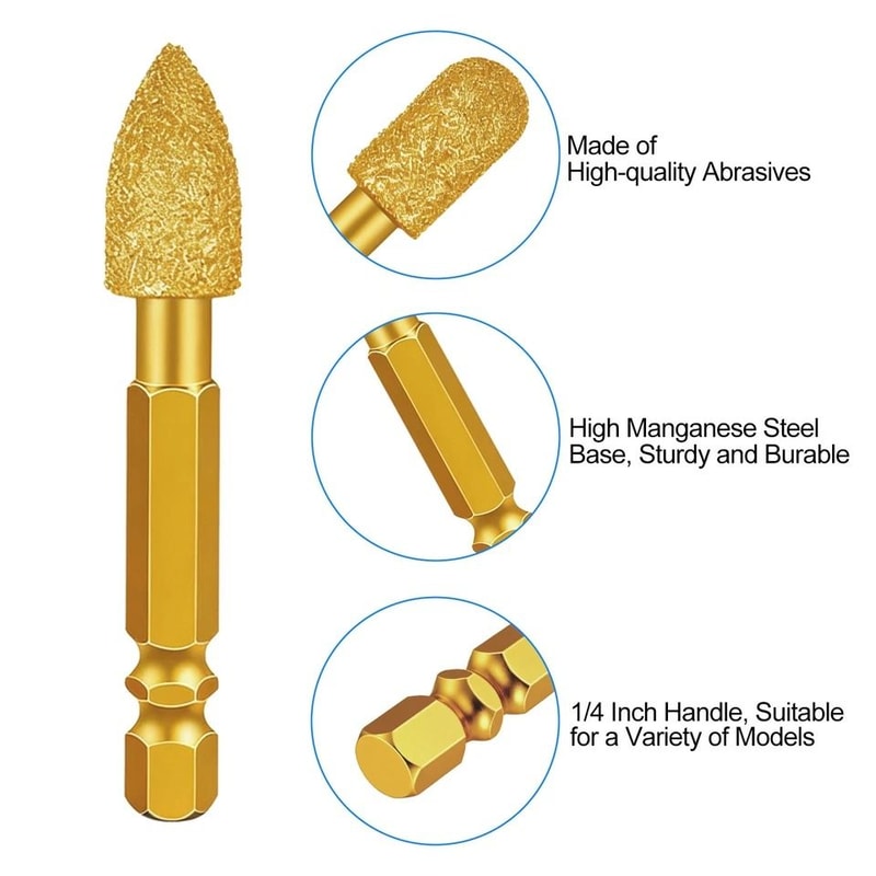 Rotary Burr Set Diamond Grinding Bits Hex Shank For Glass Stone Tile 6