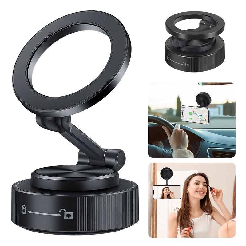 Car Phone Holder Vacuum Magnetic Mount Suction Cup Foldable MagSafe Compatible 5