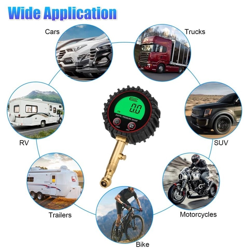 Digital Tire Pressure Gauge With LCD Display Adjustable Units Heavy Duty 3