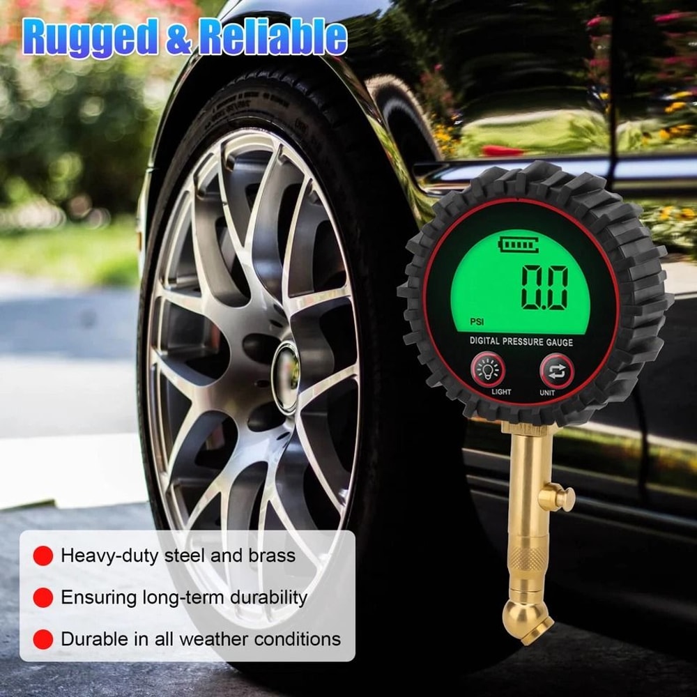 Digital Tire Pressure Gauge With LCD Display Adjustable Units Heavy Duty 5