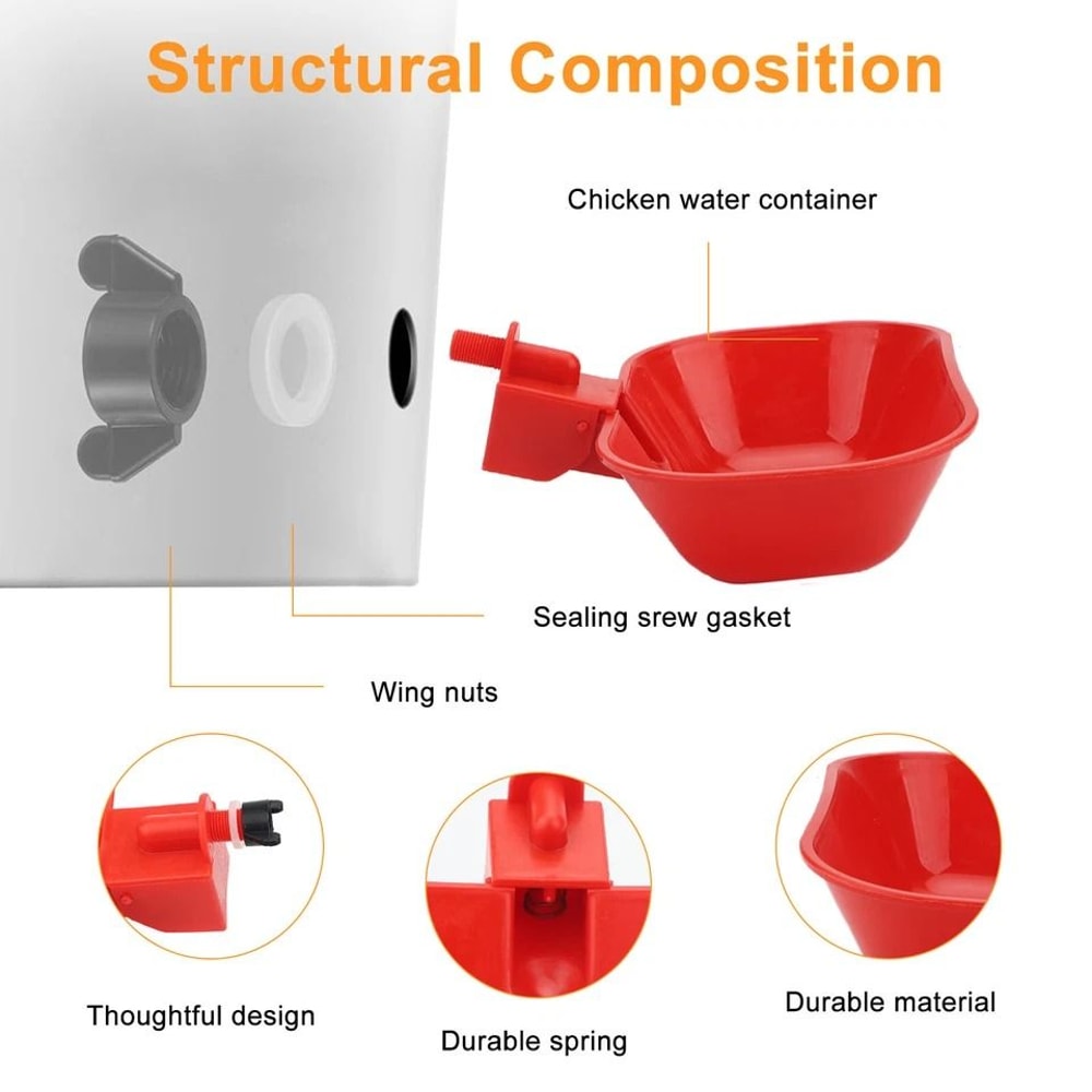 Coop Bucket Setup Red Automatic Chicken Waterer Cups With Drill Bit For Poultry Birds 4