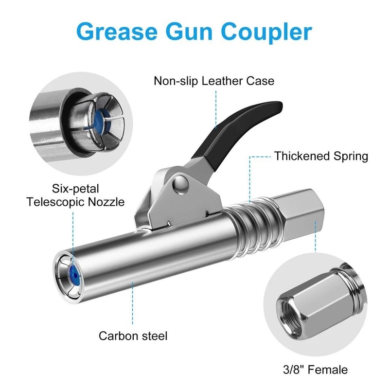 Grease Gun Kit With Flex Hose Grease Needles Zerk Fitting Cleaner And More For Maintenance 6