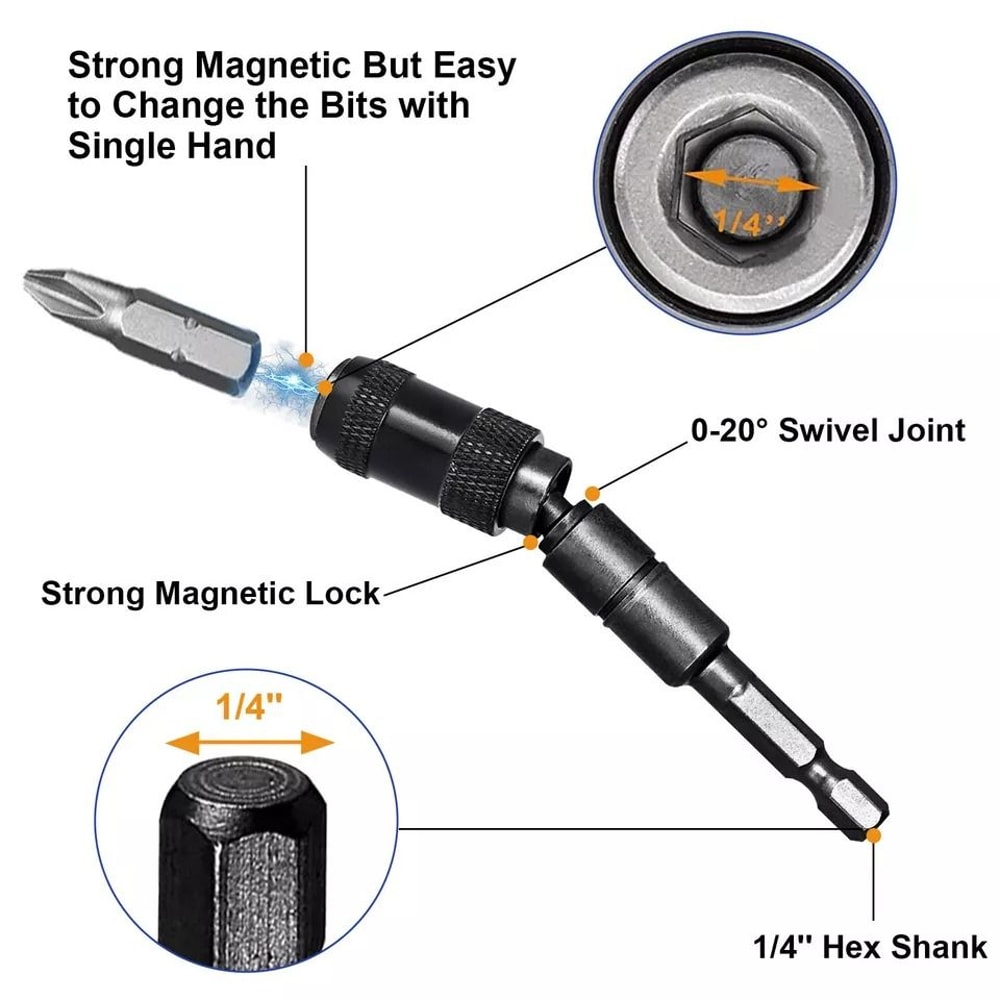 Magnetic Drill Bit Tip Holder Shank Impact Pivoting Accessory Swivel Tool 9