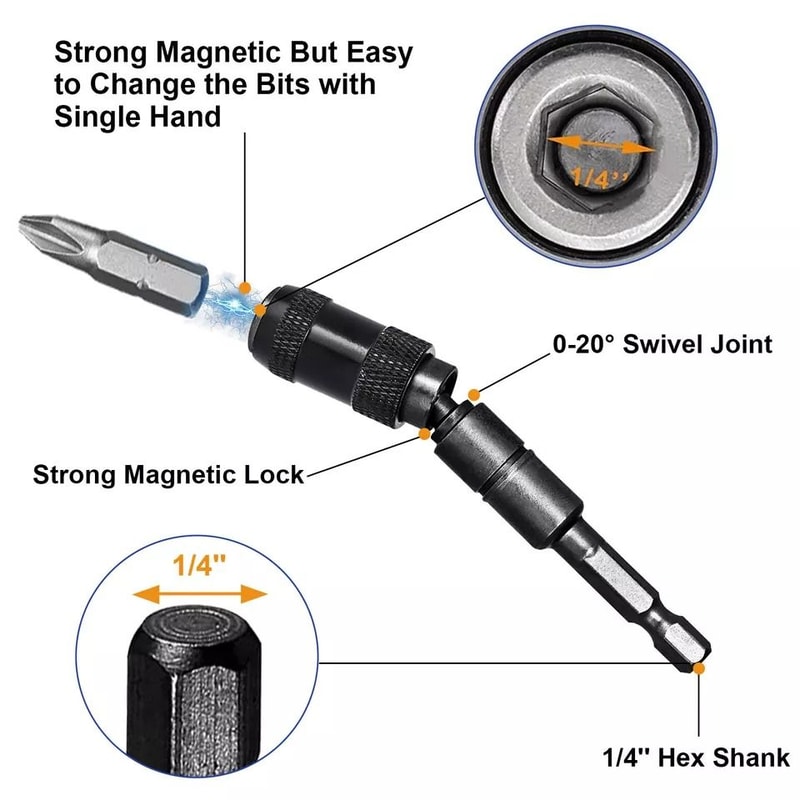 Magnetic Drill Bit Tip Holder Shank Impact Pivoting Accessory Swivel Tool 9