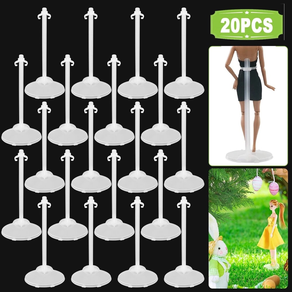 Doll Stand Display Holder With Adjustable Clips White Plastic 5
