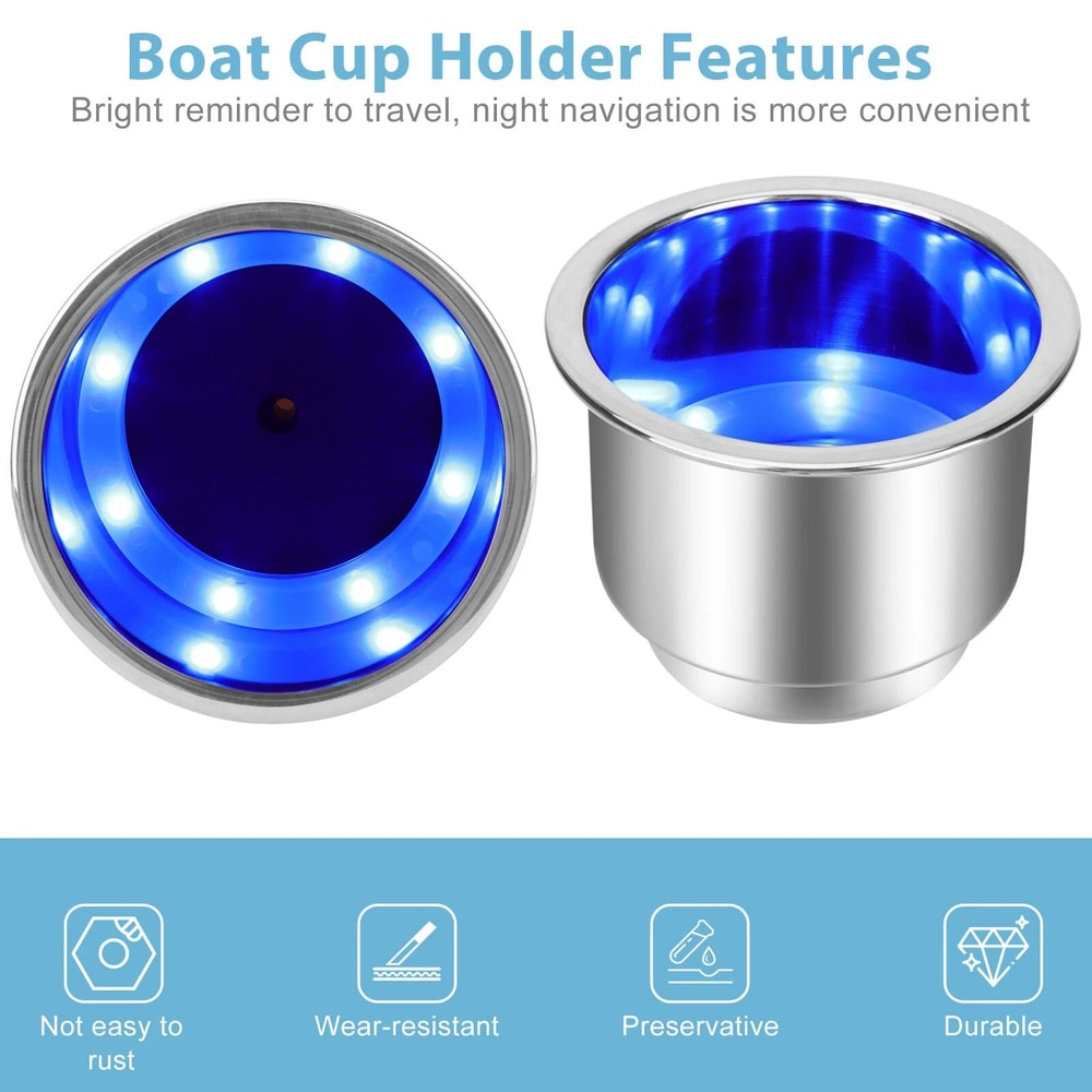 Waterproof Stainless Steel Cup Holder With Blue LED Light 2
