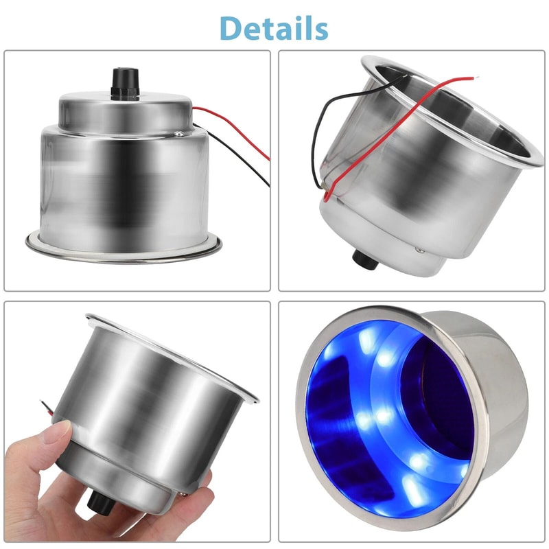 Waterproof Stainless Steel Cup Holder With Blue LED Light 6
