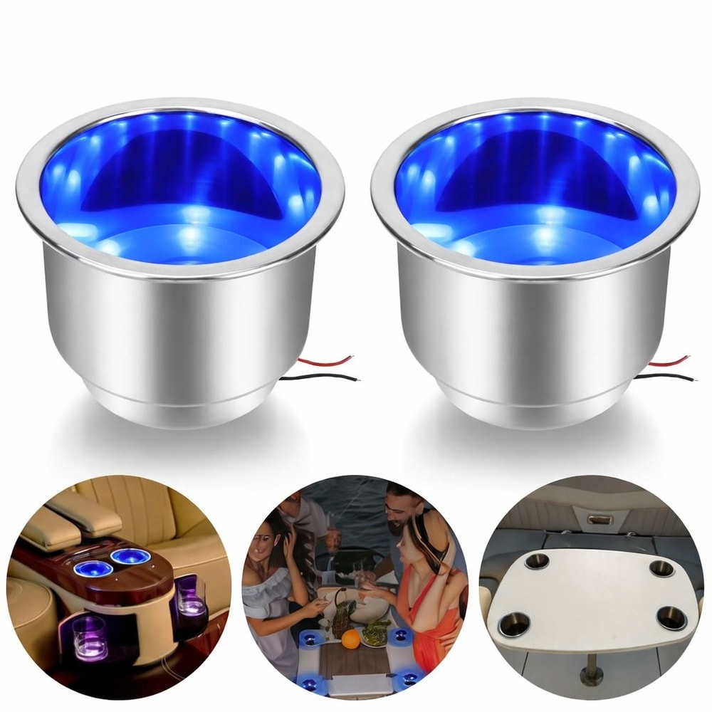 Waterproof Stainless Steel Cup Holder With Blue LED Light 0
