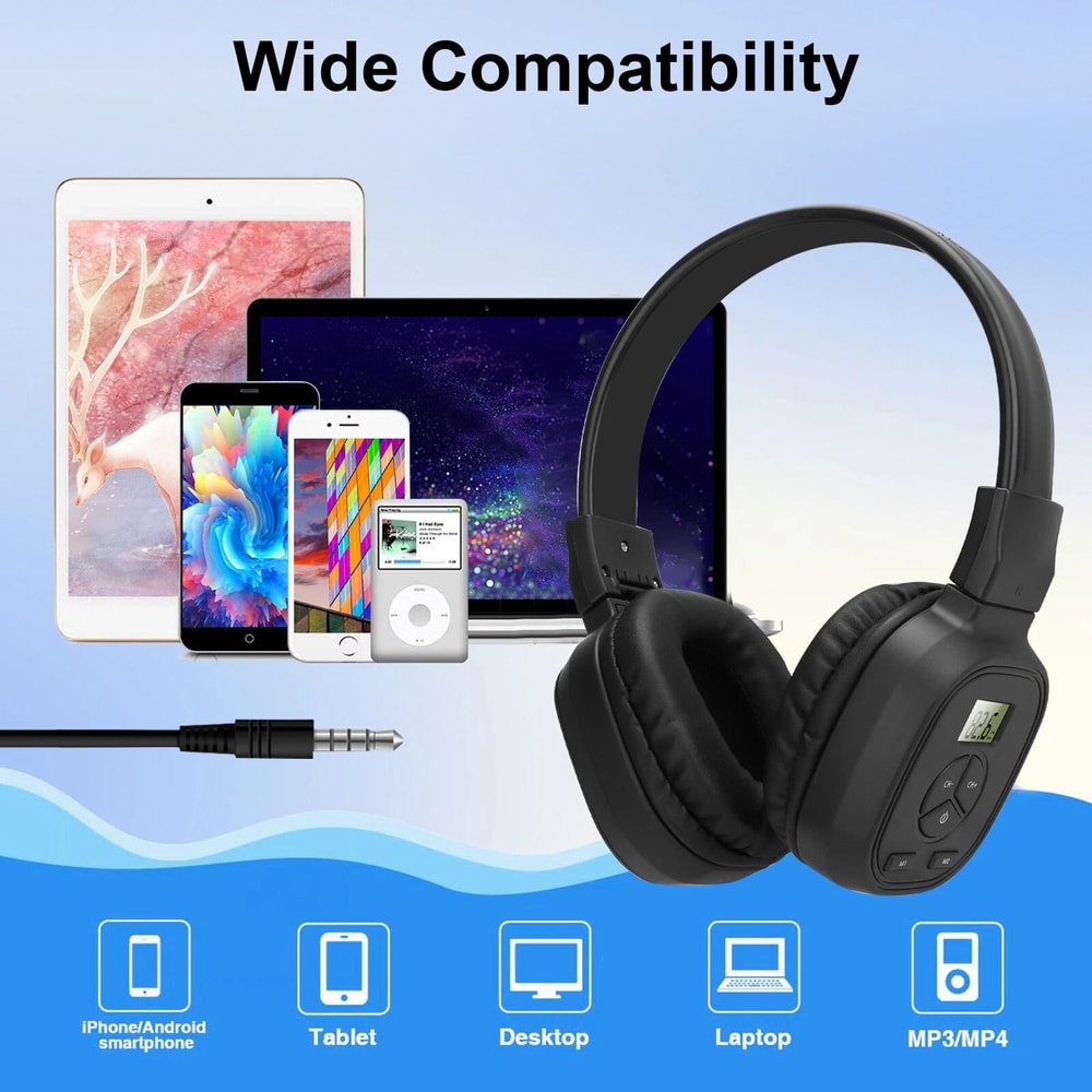 Wireless FM Radio Headphones Portable Foldable Headset For OntheGo Listening 3