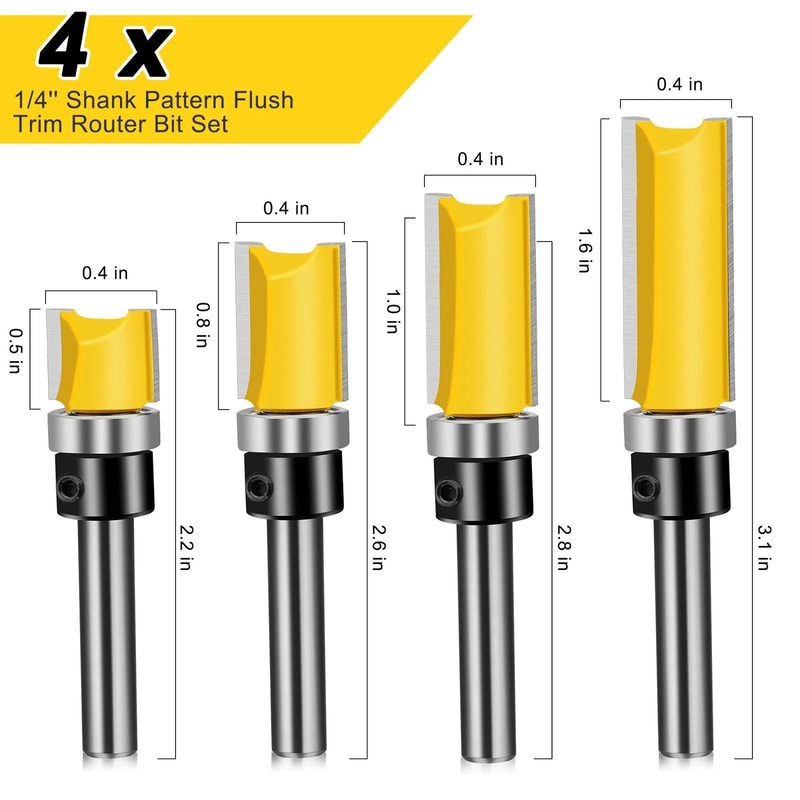 Flush Trim Router Bit Set Carbide Top Bearing Perfect For Woodworking Projects 7