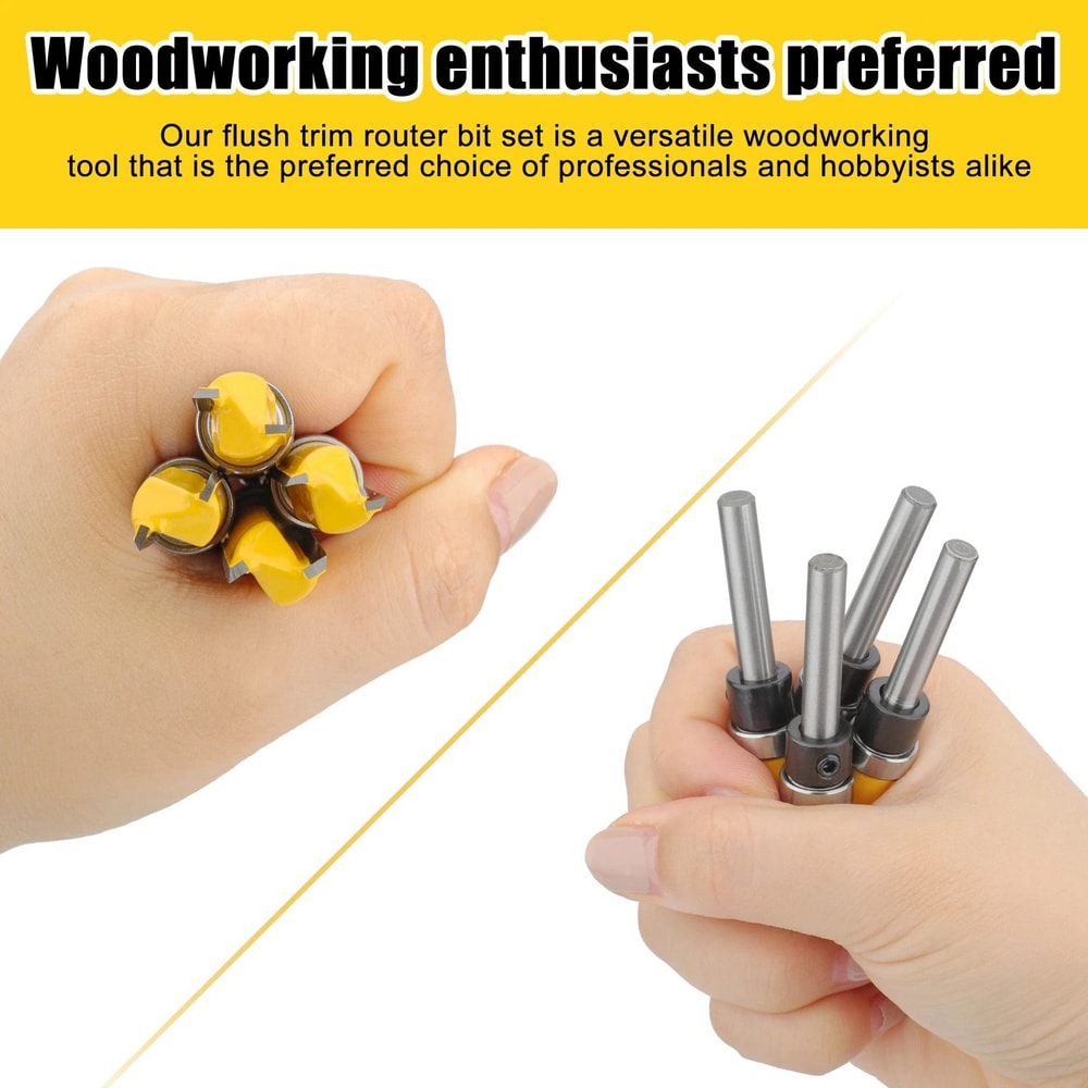 Flush Trim Router Bit Set Carbide Top Bearing Perfect For Woodworking Projects 1