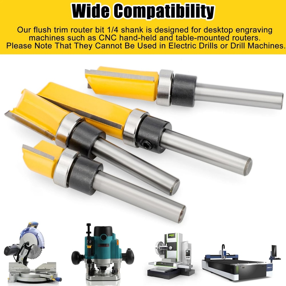 Flush Trim Router Bit Set Carbide Top Bearing Perfect For Woodworking Projects 2