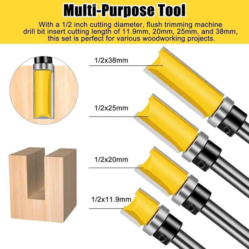 Flush Trim Router Bit Set Carbide Top Bearing Perfect For Woodworking Projects 5