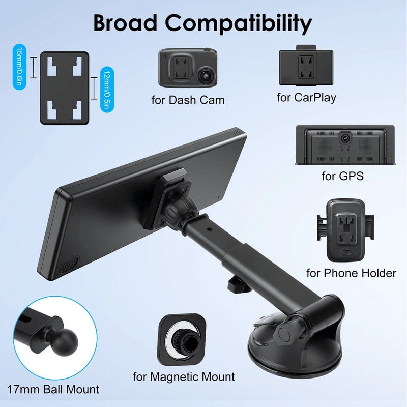 Suction Cup Mount For CarPlay Screens Rotatable Dashboard Windshield Holder 6