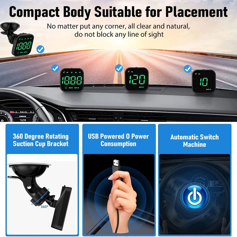 GPS Speedometer Car Head Up Display With Compass And Overspeed Alarm 5