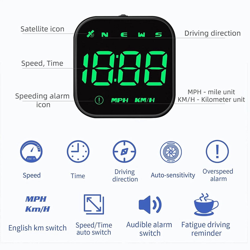 GPS Speedometer Car Head Up Display With Compass And Overspeed Alarm 7